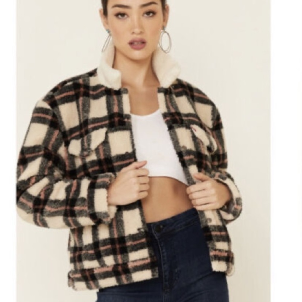 LEVI’S PLAID SHERPA EX BOYFRIEND TRUCKER JACKET Medium Never Worn